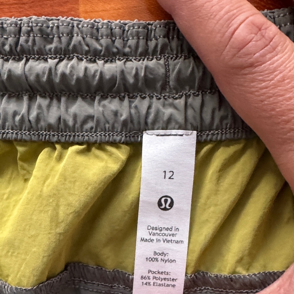 Lululemon Athletica “Evergreen Hi Rise” Yellow-Green and Gray Shorts - Picture 10 of 10